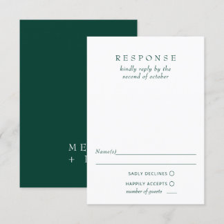  Simple Elegant Modern Emerald Green Wedding  RSVP Card