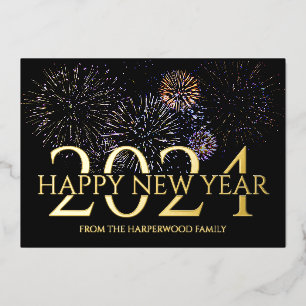 Simple Elegant Modern Firework Happy New Year Foil Holiday Card