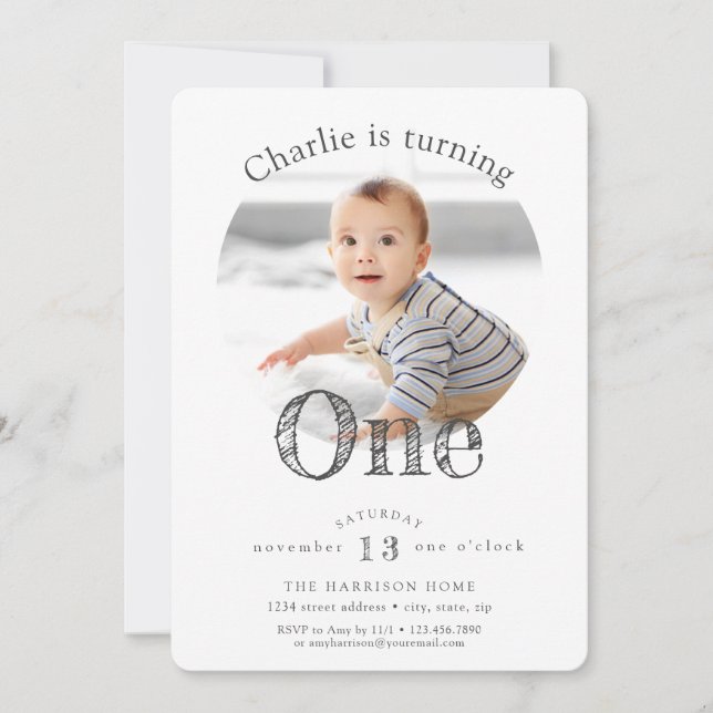 Simple Elegant modern first Birthday party Invitation (Front)