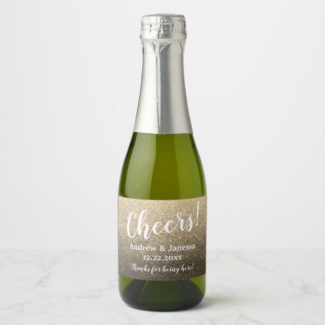 Simple Elegant Modern Glitter Party Cheers Wedding Sparkling Wine Label (Front)