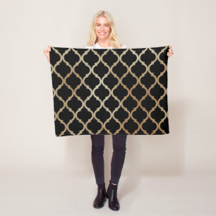 Simple Elegant Modern Gold Moroccan Pattern   Fleece Blanket