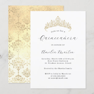 Simple Elegant Modern Gold Tiara Quinceanera  Invitation