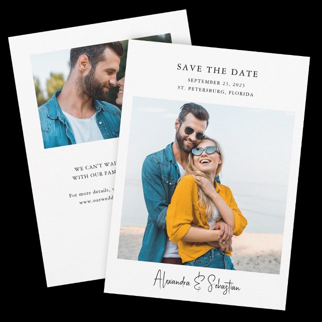 Simple Elegant Modern Handwriting 2 Photos Save The Date (Creator Uploaded)