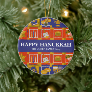 Simple Elegant Modern Hanukkah family Photo Ceramic Ornament