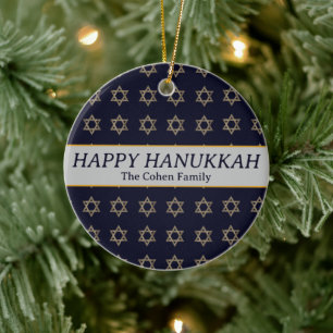 Simple Elegant Modern Hanukkah family Photo Ceramic Ornament