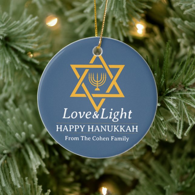 Simple Elegant Modern Hanukkah family Photo Ceramic Ornament (Tree)