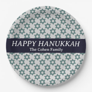 Simple Elegant Modern Hanukkah family Photo Paper Plate