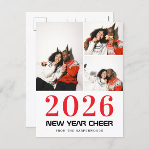 Simple Elegant Modern Happy New Year 3 photo Holiday Postcard