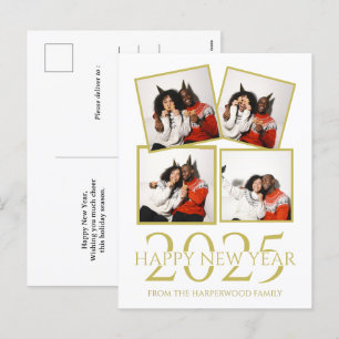 Simple Elegant Modern Happy New Year 4 photo Holiday Postcard