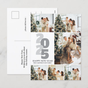 Simple Elegant Modern Happy New Year 6 Photo Holiday Postcard