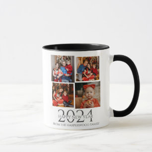 Simple Elegant Modern Happy New Year Four Photo Mug