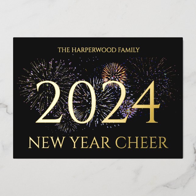 Simple Elegant Modern Happy New Year One Photo Foil Holiday Card (Front)