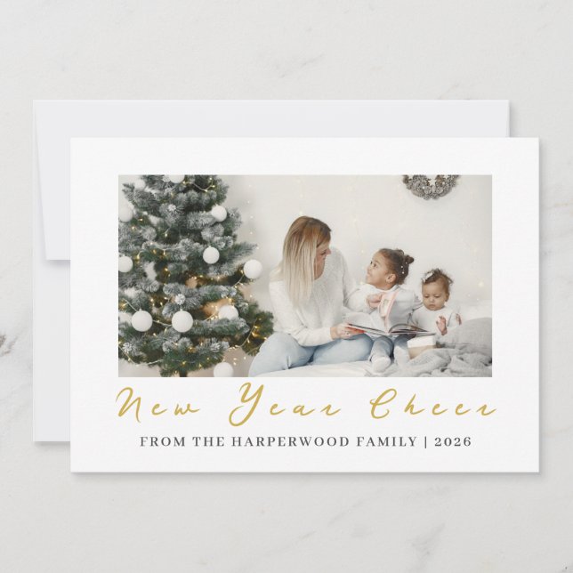 Simple Elegant Modern Happy New Year One Photo Holiday Card (Front)