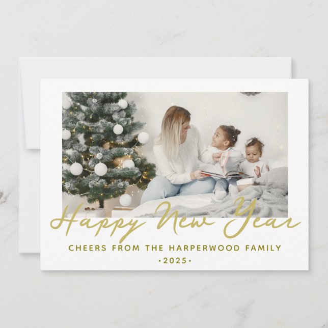 Simple Elegant Modern Happy New Year One Photo Holiday Card (Front)