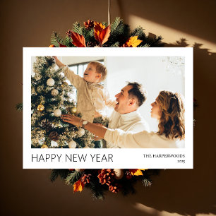 Simple Elegant Modern Happy New Year One Photo Holiday Card