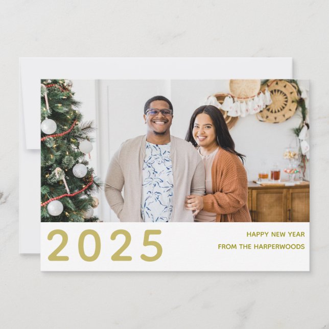 Simple Elegant Modern Happy New Year One Photo Holiday Card (Front)