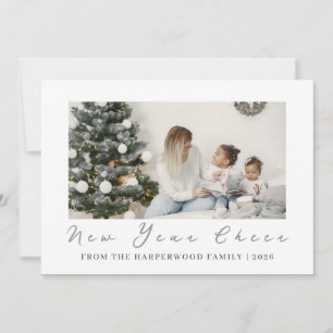 Simple Elegant Modern Happy New Year One Photo Holiday Card