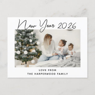 Simple Elegant Modern Happy New Year One Photo Holiday Postcard