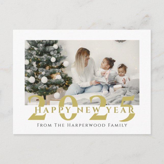 Simple Elegant Modern Happy New Year One Photo Holiday Postcard (Front)