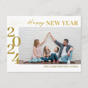 Simple Elegant Modern Happy New Year One Photo Holiday Postcard