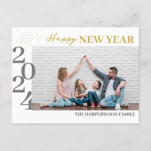 Simple Elegant Modern Happy New Year One Photo Holiday Postcard