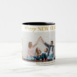 Simple Elegant Modern Happy New Year One Photo Two-Tone Coffee Mug