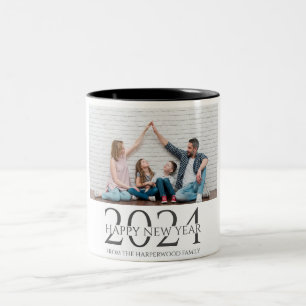 Simple Elegant Modern Happy New Year One Photo Two-Tone Coffee Mug