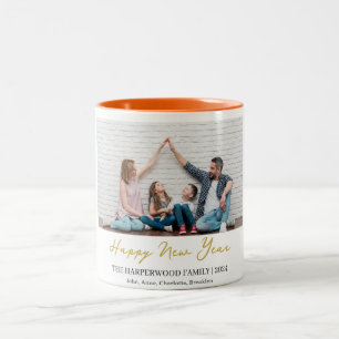 Simple Elegant Modern Happy New Year One Photo Two-Tone Coffee Mug