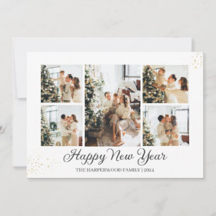 Simple Elegant Modern Happy New Year Photo Collage Holiday Card