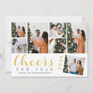 Simple Elegant Modern Happy New Year Photo Collage Holiday Card