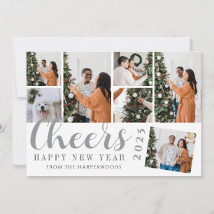 Simple Elegant Modern Happy New Year Photo Collage Holiday Card