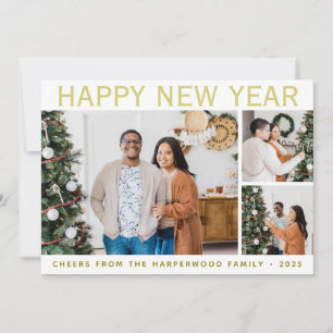 Simple Elegant Modern Happy New Year Six Photo Holiday Card