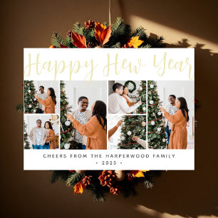 Simple Elegant Modern Happy New Year Six Photo Holiday Card