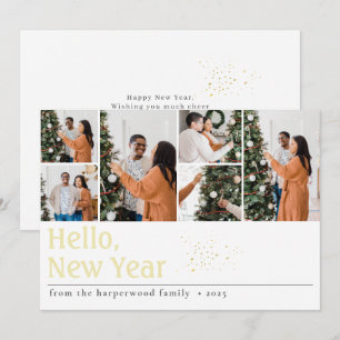 Simple Elegant Modern Happy New Year Six Photo Holiday Card