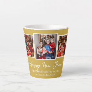 Simple Elegant Modern Happy New Year Three Photo Latte Mug