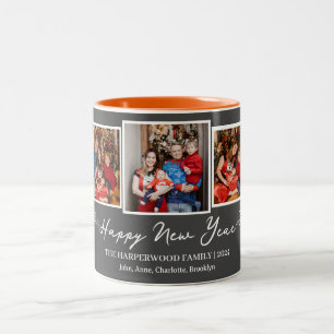 Simple Elegant Modern Happy New Year Three Photo Two-Tone Coffee Mug