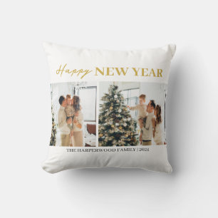 Simple Elegant Modern Happy New Year Two Photo Cushion