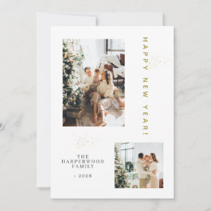 Simple Elegant Modern Happy New Year Two Photo Holiday Card