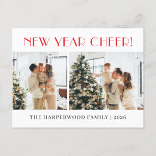 Simple Elegant Modern Happy New Year Two Photo Holiday Postcard