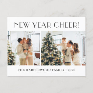 Simple Elegant Modern Happy New Year Two Photo Holiday Postcard