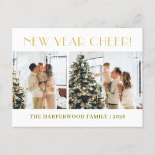 Simple Elegant Modern Happy New Year Two Photo Holiday Postcard