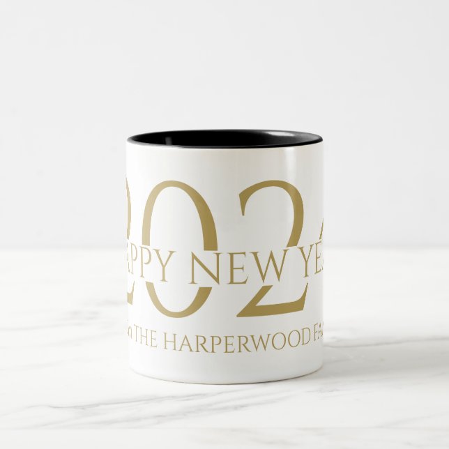 Simple Elegant Modern Happy New Year Two-Tone Coffee Mug (Center)