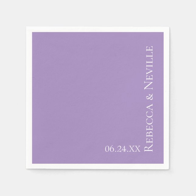 Simple Elegant Modern Lavender Text Wedding Napkin (Front)