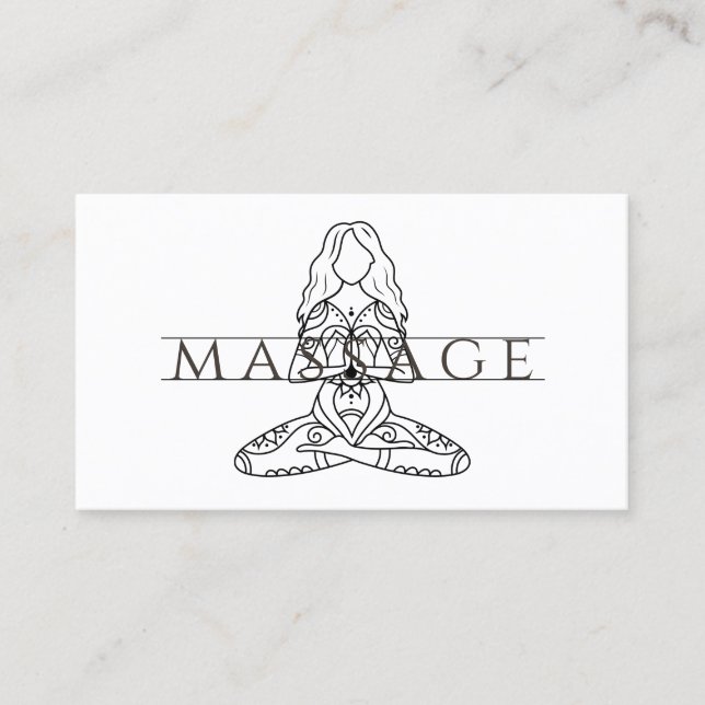 Simple Elegant Modern Massage Therapist Lotus Pose Business Card (Front)
