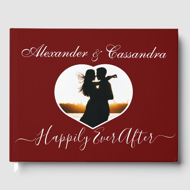 Simple Elegant Modern Minimal Burgundy Red wedding Guest Book (Front)