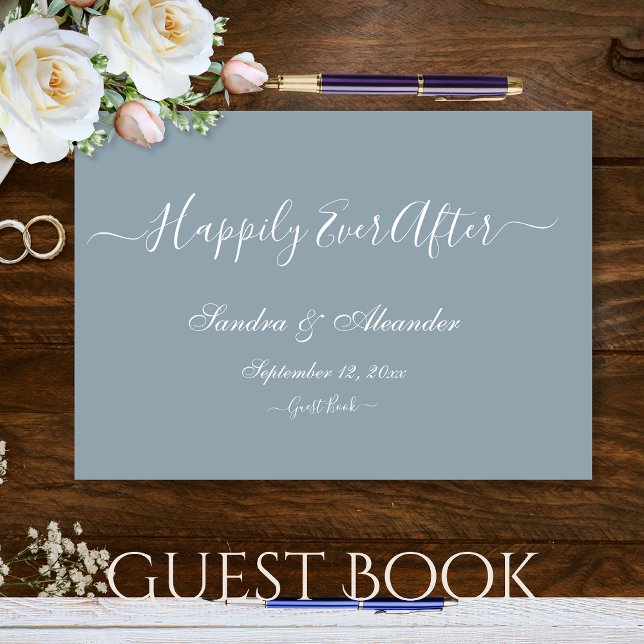 Simple Elegant Modern Minimal Dusty Blue wedding Guest Book (Creator Uploaded)