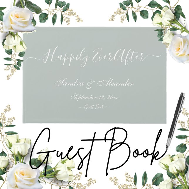 Simple Elegant modern Minimal Eucalyptus Green wed Guest Book (Creator Uploaded)