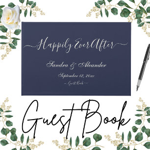 Simple Elegant Modern Minimal Navy Blue White Wed Guest Book