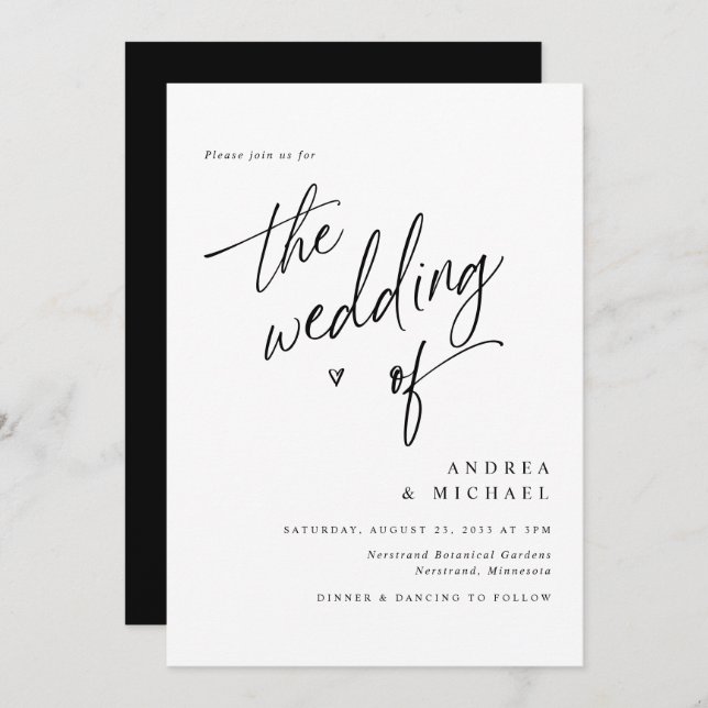 Simple Elegant Modern Minimalist Wedding Invitatio Invitation (Front/Back)
