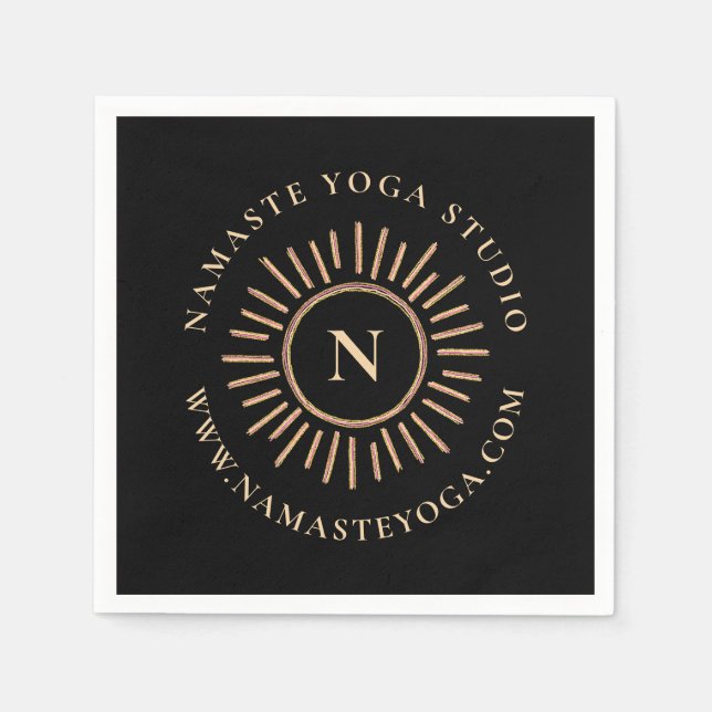 Simple Elegant Modern Monogram Black Gold Napkin (Front)